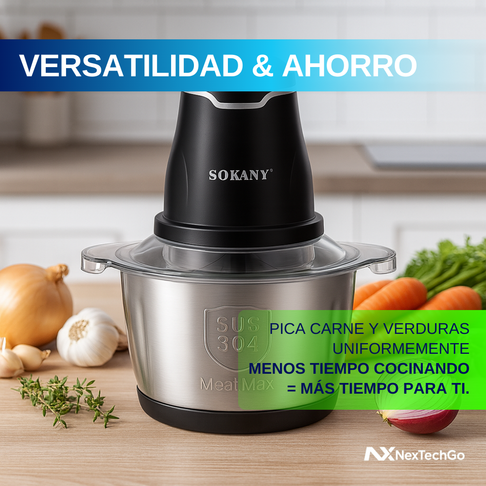 TurboChefGo - Procesador de Alimentos con Bol de Acero Inoxidable de 2L (Gran capacidad)
