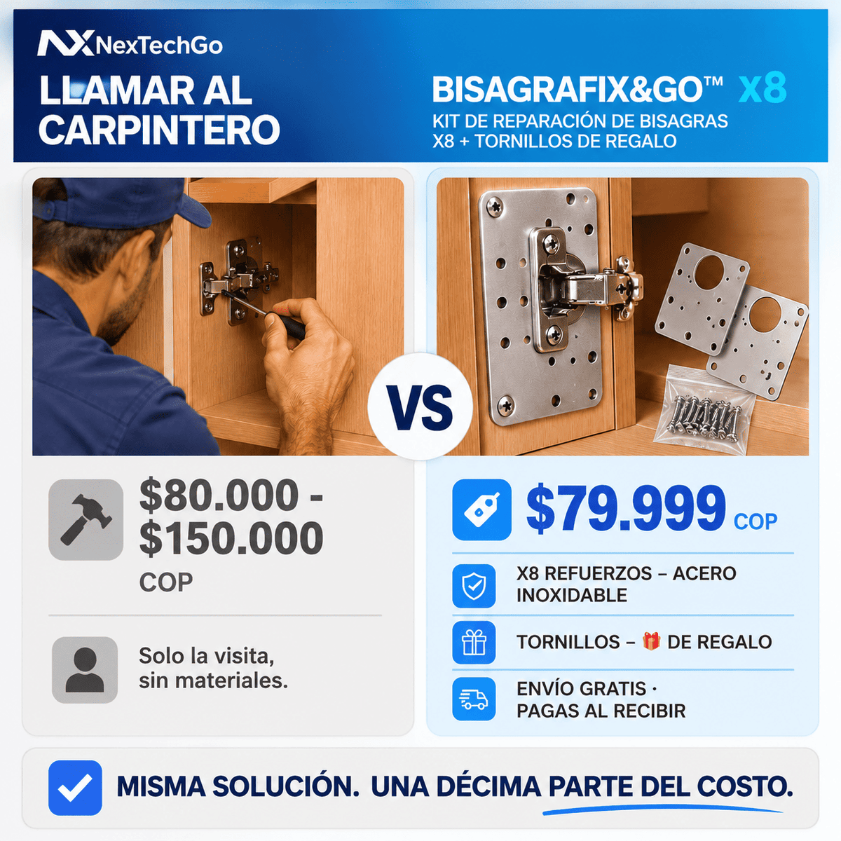 BisagraFix&Go™ - Kit de Reparación de Bisagras x8 + Tornillos de Regalo
